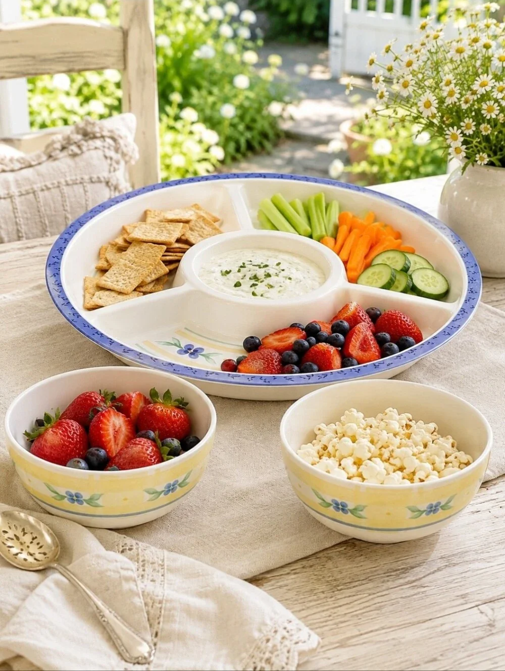 Pfaltzgraff Summer Breeze Melamine Chip Dip Divided Serving Tray Platter